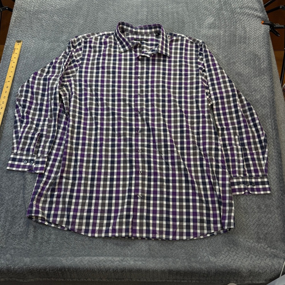 SYNRGY Button Down Shirt Mens 3XLT Purple Gingham Plaid Long Sleeve Tall Cotton